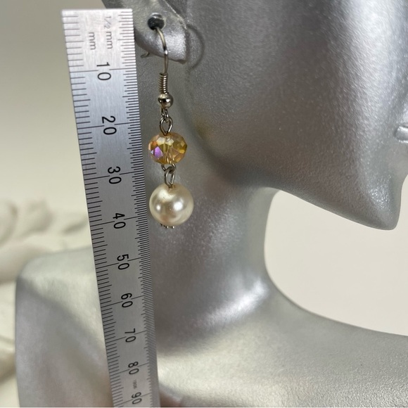 White Pearl and AB Crystal Drop Earrings - Picture 7 of 8